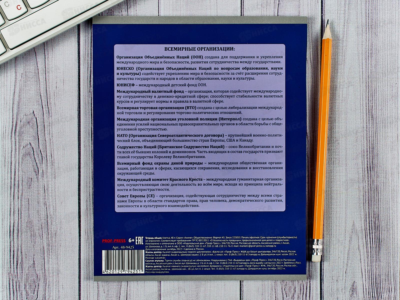 Тетрадь 48листов клетка ПП &quotАНИМЕ&quot Обществознание, 48-9425 *10/80