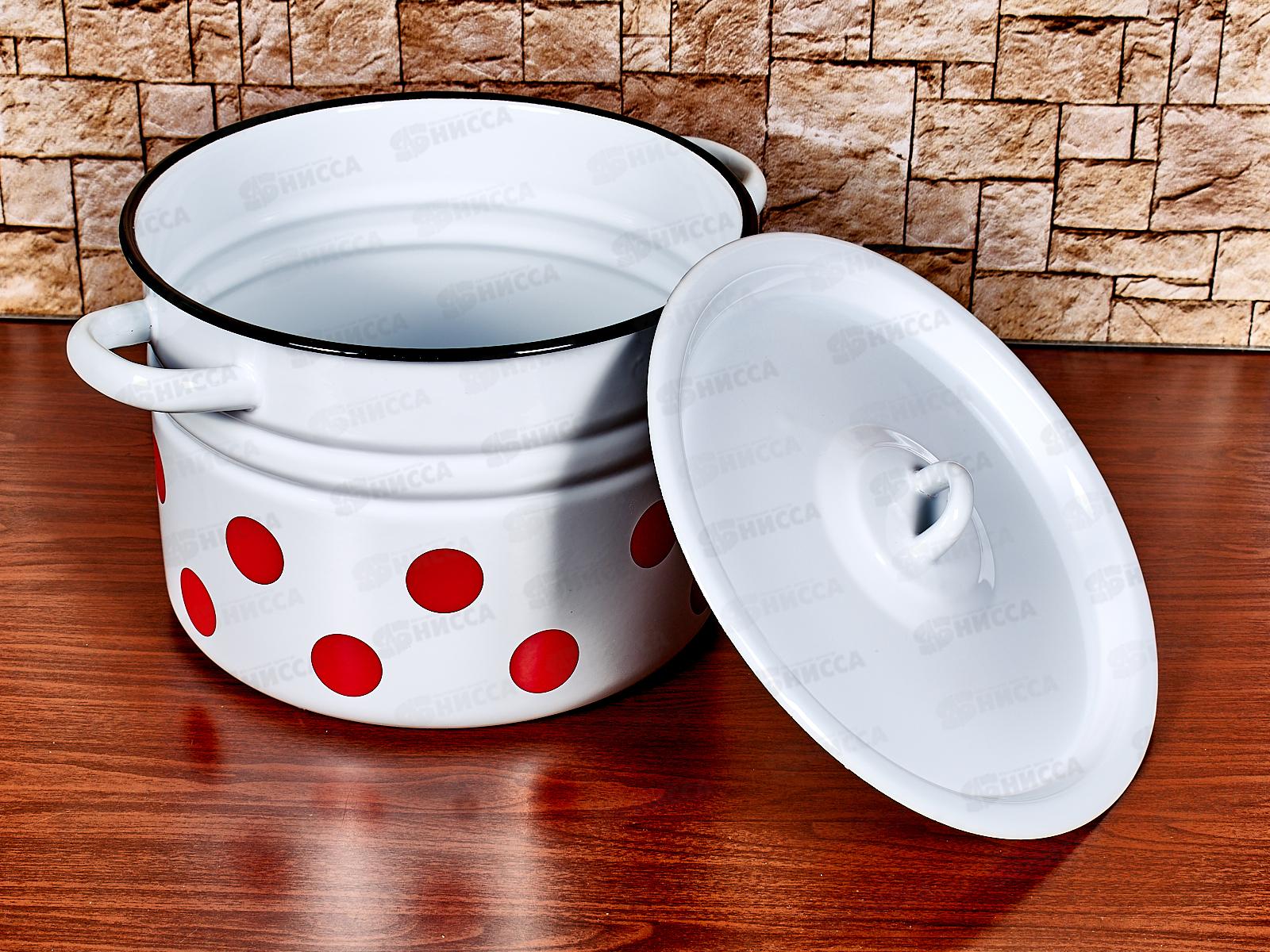 Кастрюля 8,0л цилиндрическая Красный горох с петлей С1620*79