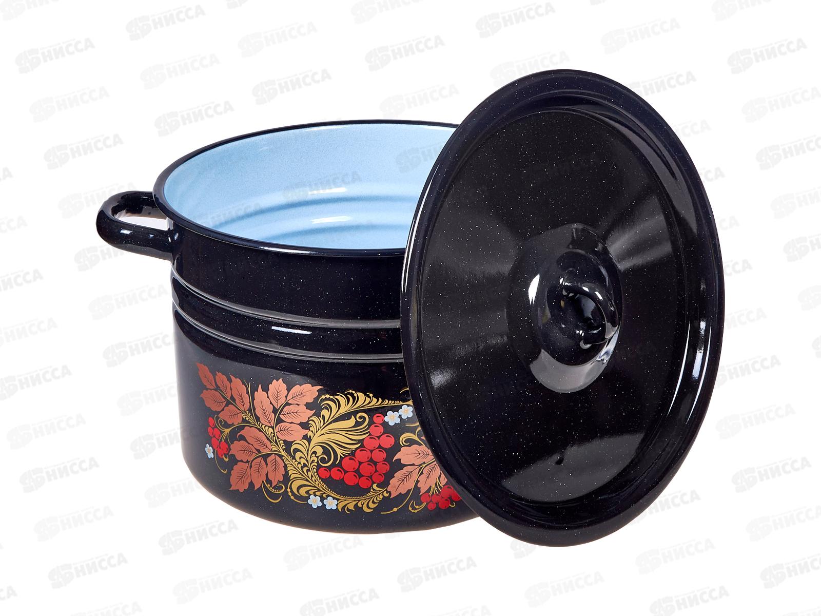 Кастрюля 8,0л цилиндрическая Рябинушка, черный рябчик с петлей С1620.Р*05