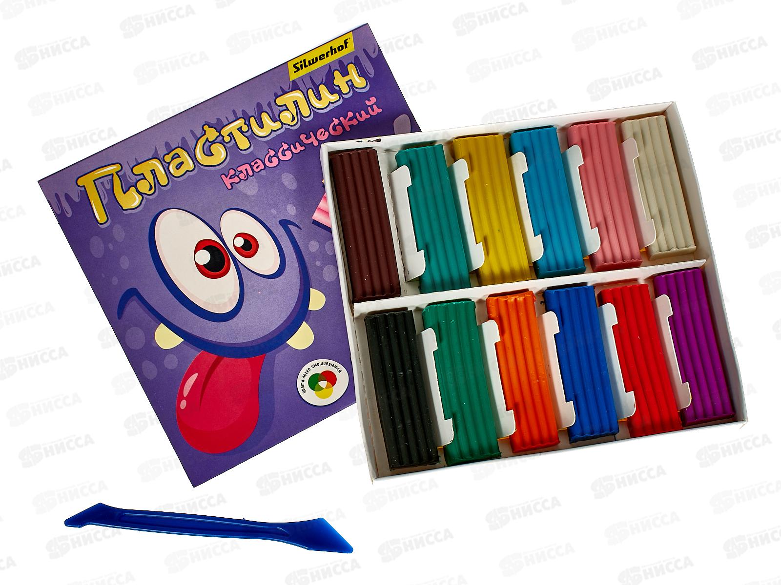 Пластилин 12цветов 180г SILWERHOF Монстрики, к/у, стек  *16