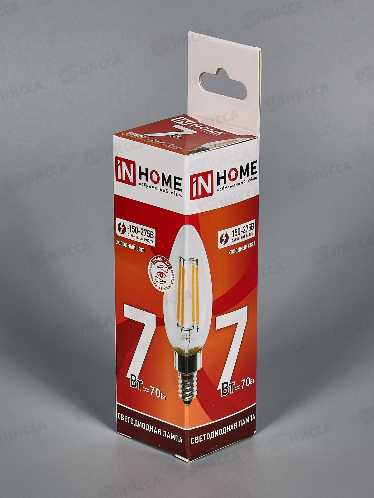 Лампа светодиод. IN HOME LED-A60-deco 7Вт E14 6500К 810Лм *50