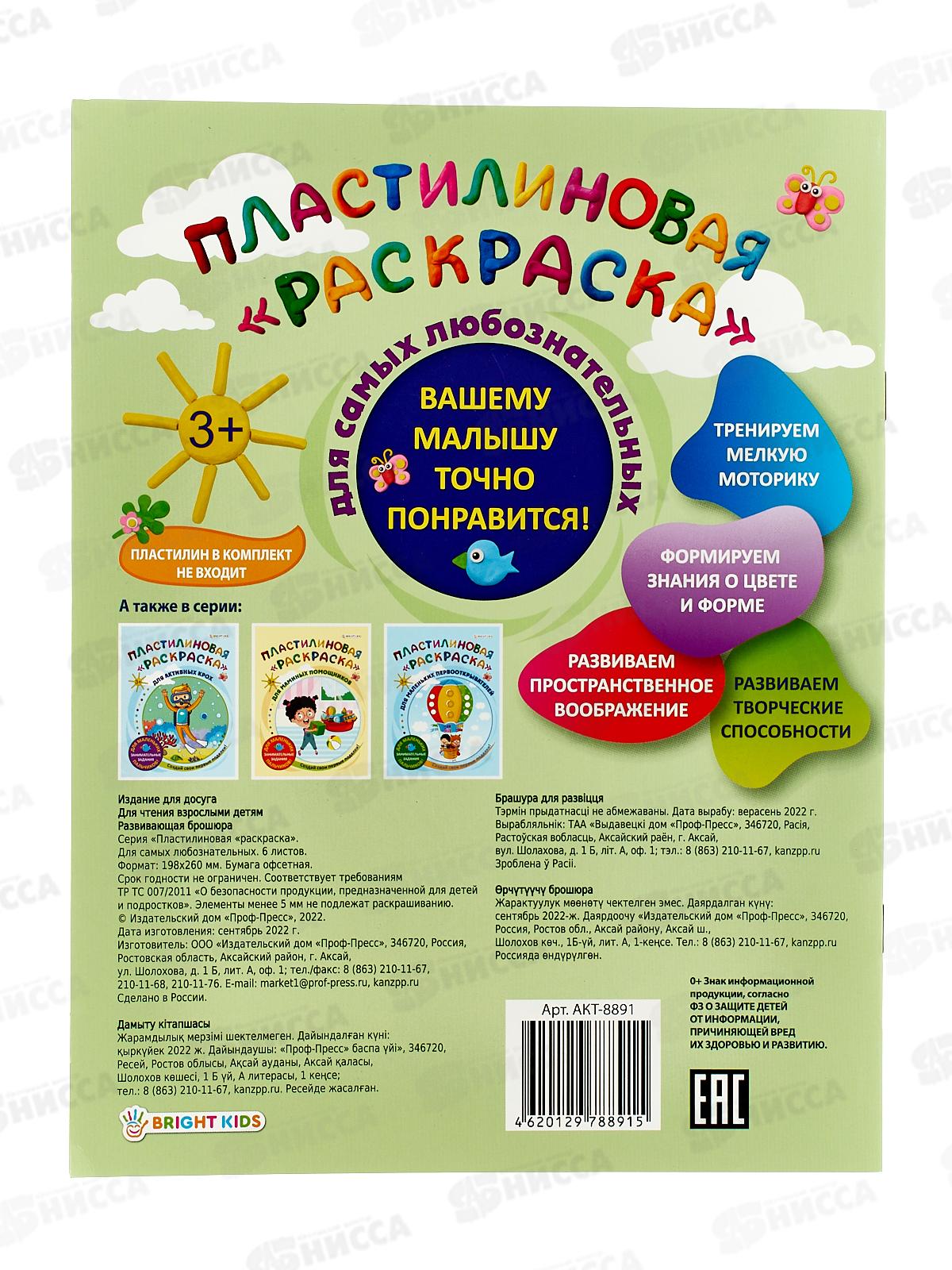 Раскраска пластилиновая ПП Для самых любознательных, 6л,  АКТ-8891