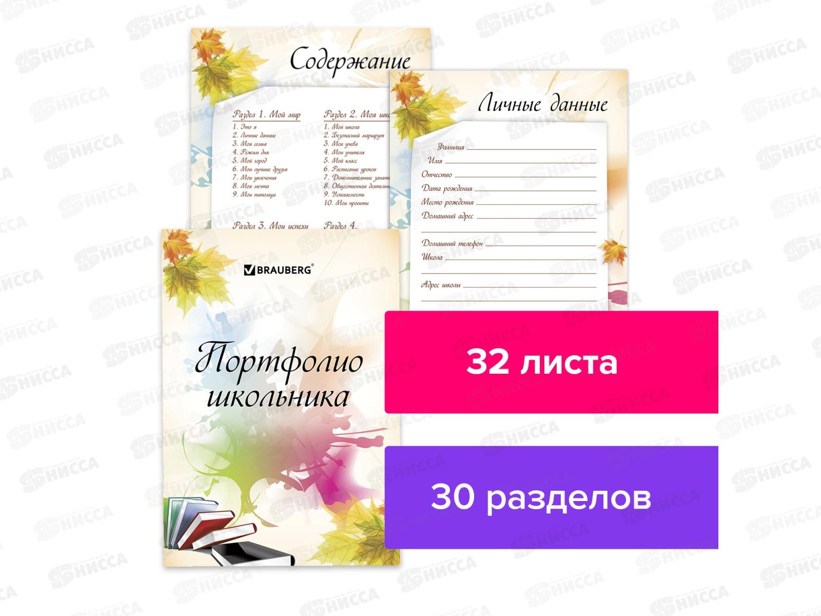 Листы-вкладыши для портфолио школьника BRAU,30разд,32л.,127550  *5/60
