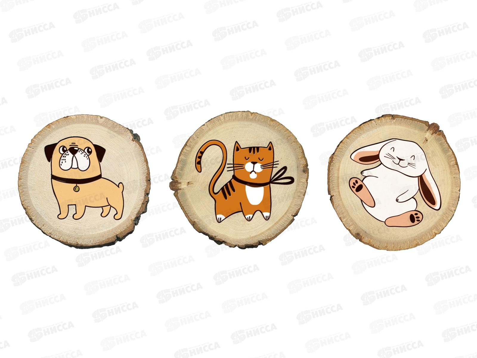 Выжигание на спилах &quotЗайка, Песик, Киса&quot (спил малый) 04801