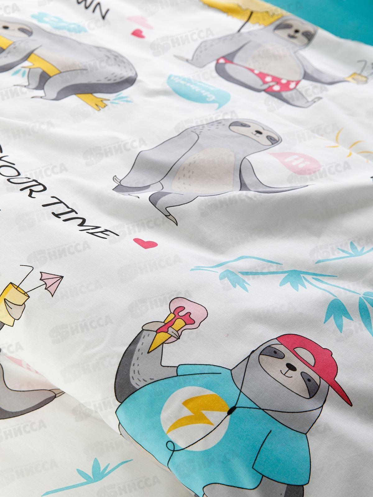 Комплект постельного белья 1,5спальный Перкаль WmeW Ленивцы 70765-1+70766-1 50*70(1) с кнопкой