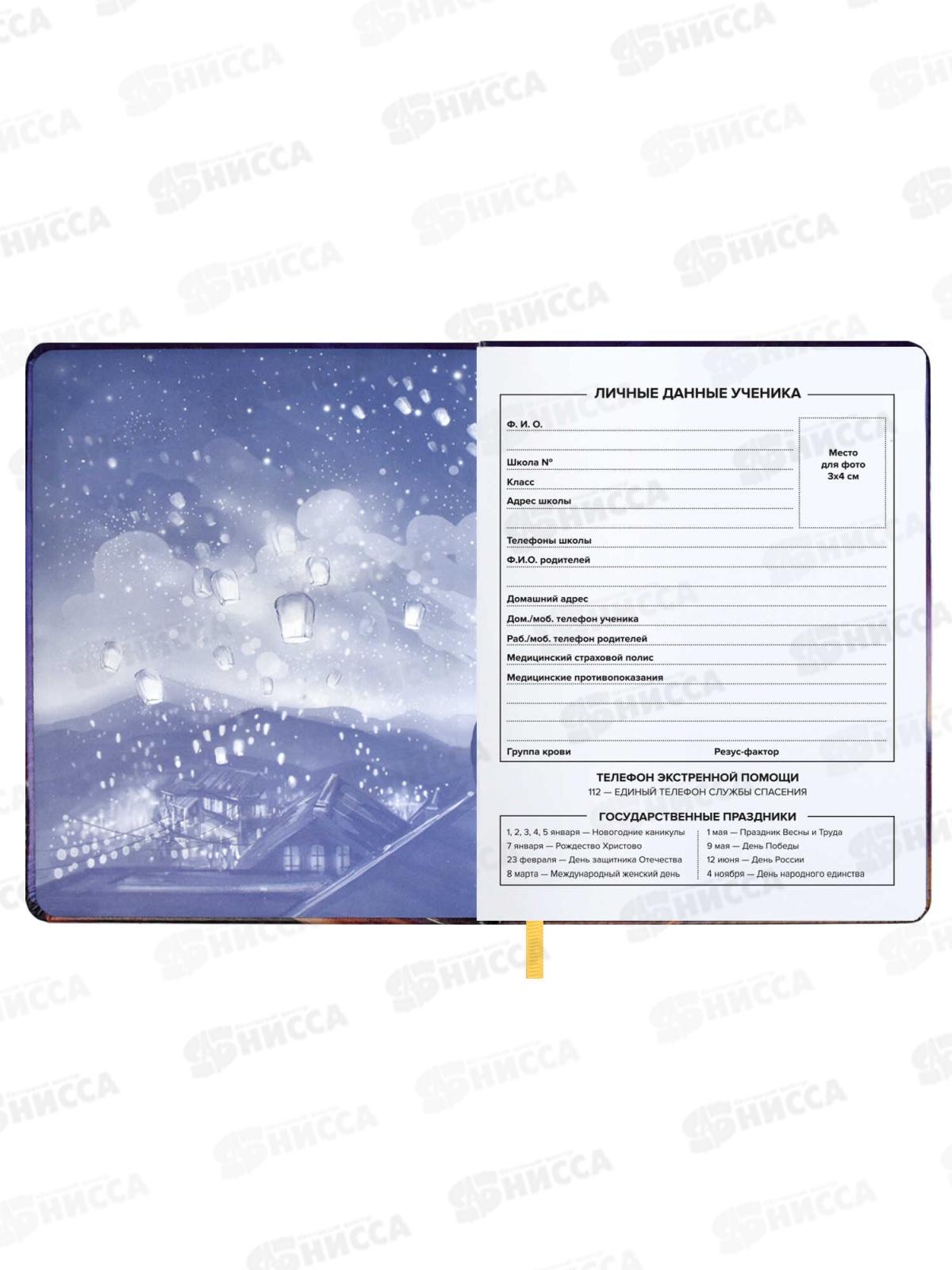 Дневник ФЕН Кот с фонариками, кожзам., 62157  *15/30