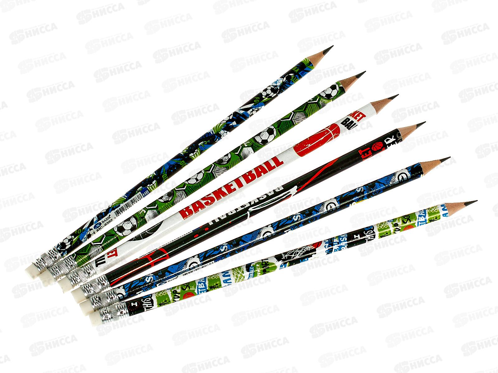 Карандаш чернографитный с ластиком BASIR Спорт.корп. MC-6392 *12/144