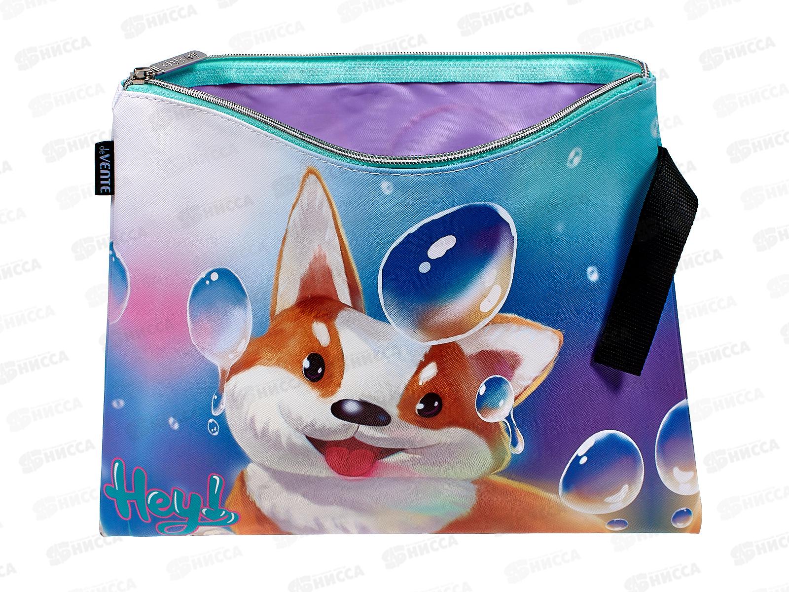 Папка для тетрадей deVente Hey Corgi А4 с ручками, на молнии, искусственная кожа 8056344