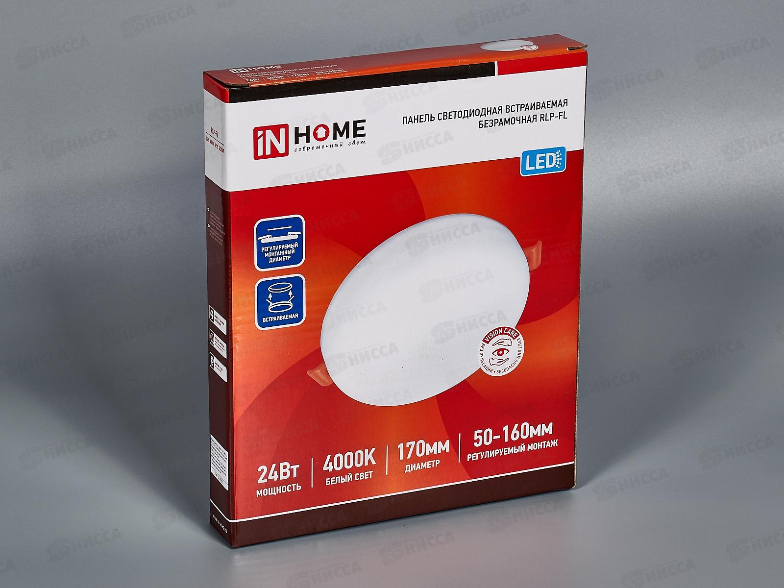 Панель светодиод. inHOME RLP-FL 24Вт 4000К 2160Лм с рег. безрамочная