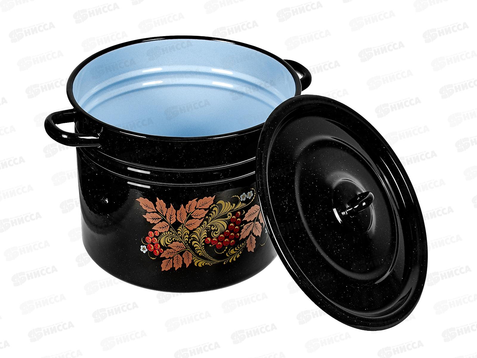 Кастрюля 14,0л цилиндрическая  Рябинушка, черный рябчик с петл. С1626.Р*05