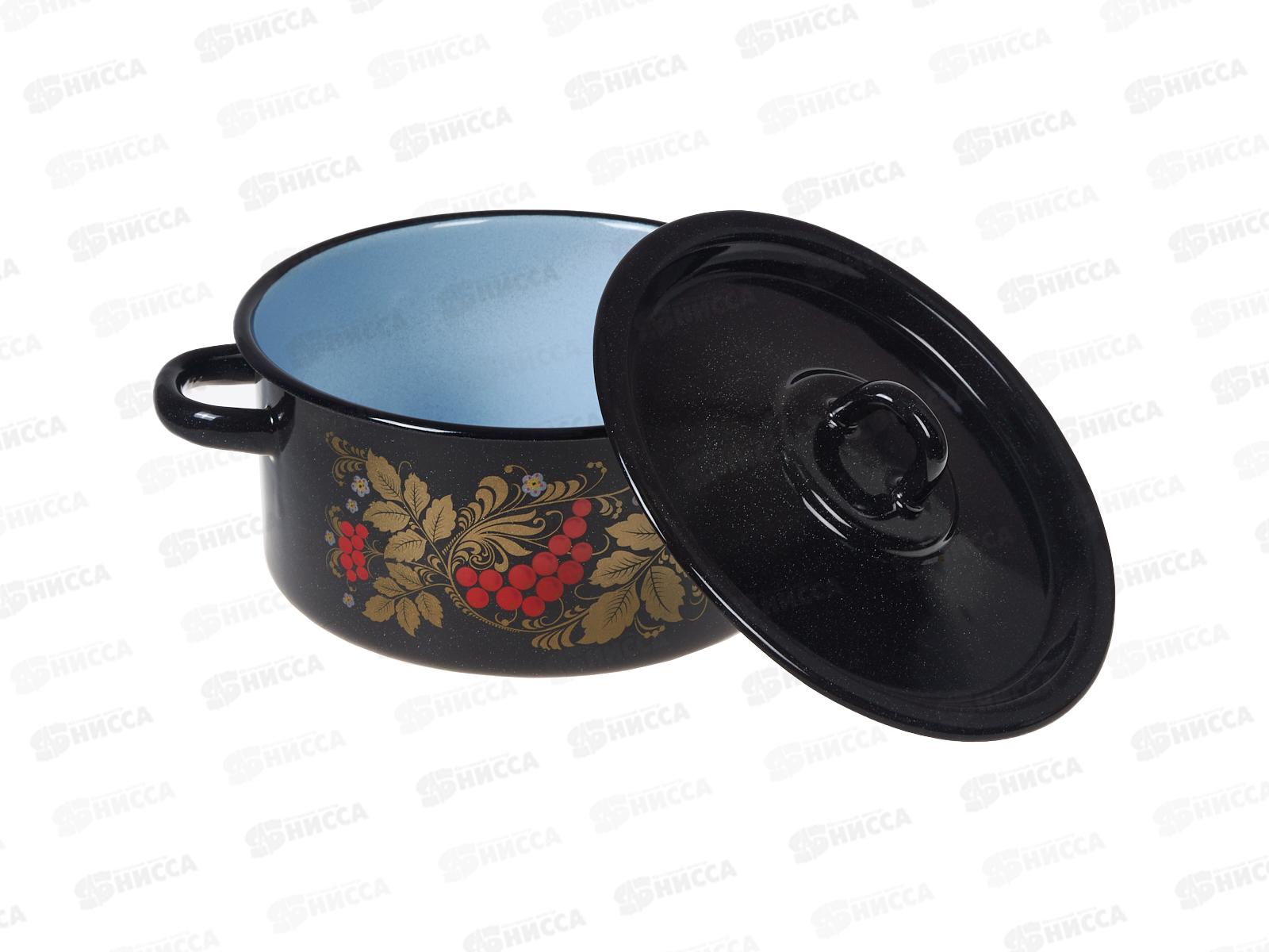 Кастрюля 2,0л цилиндрическая  Рябинушка, черный рябчик с петлёй С1610.Р*05