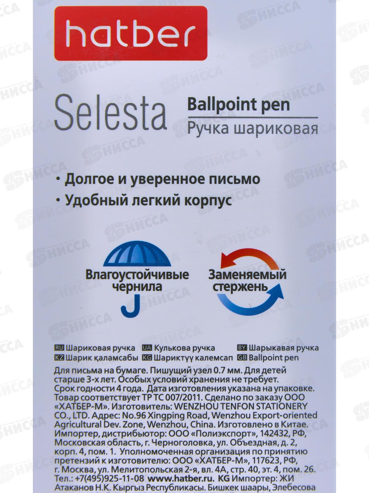 Ручка шариковая Hatber Selesta асс.,062566*12