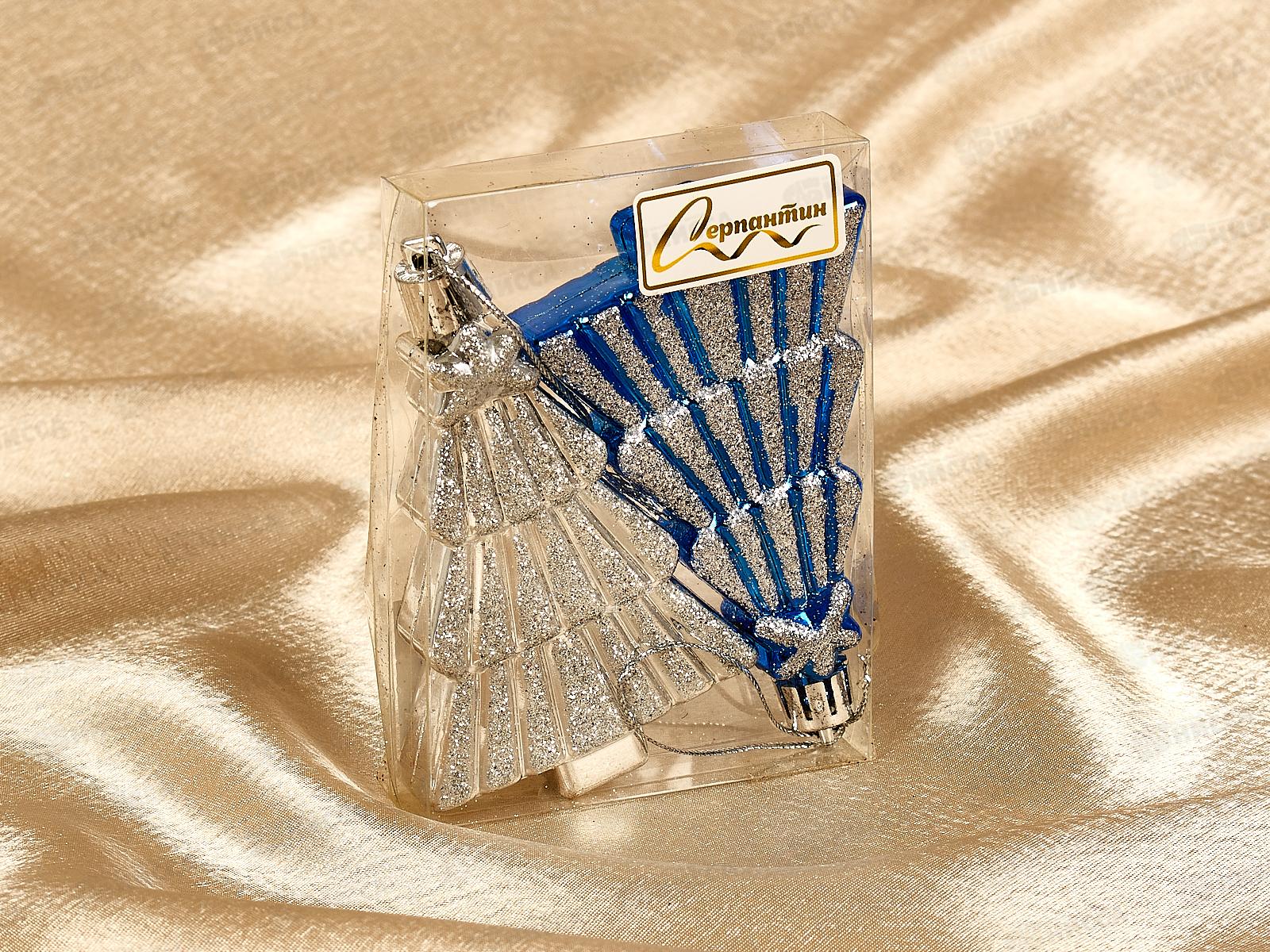 Набор елочных украшений 2шт Елочки праздничные 8см микс 196-349