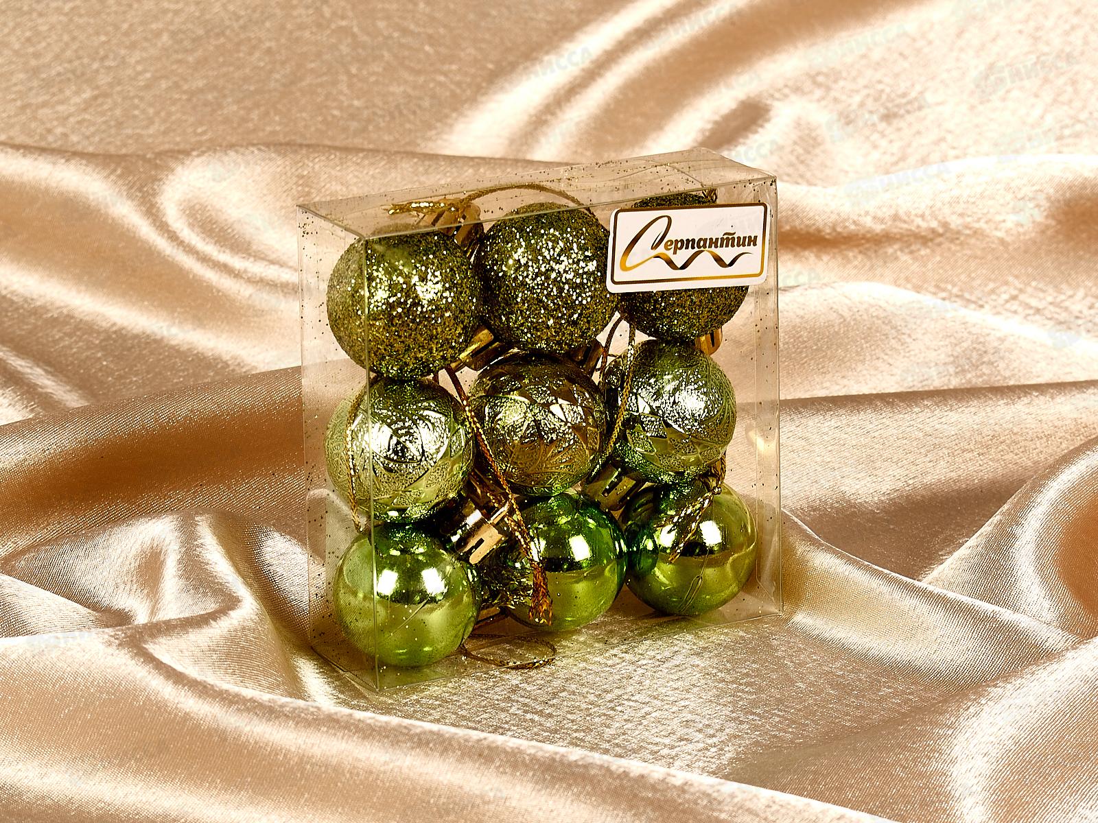 Набор елочных шаров 9шт &quotМикс фактур&quot 3см изумруд 652-365