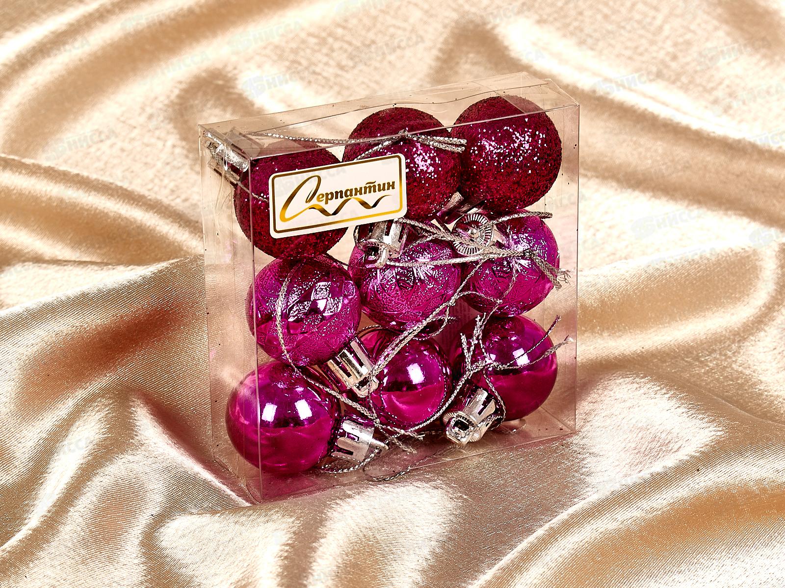 Набор елочных шаров 9шт &quotМикс фактур&quot 3см фуксия 652-348