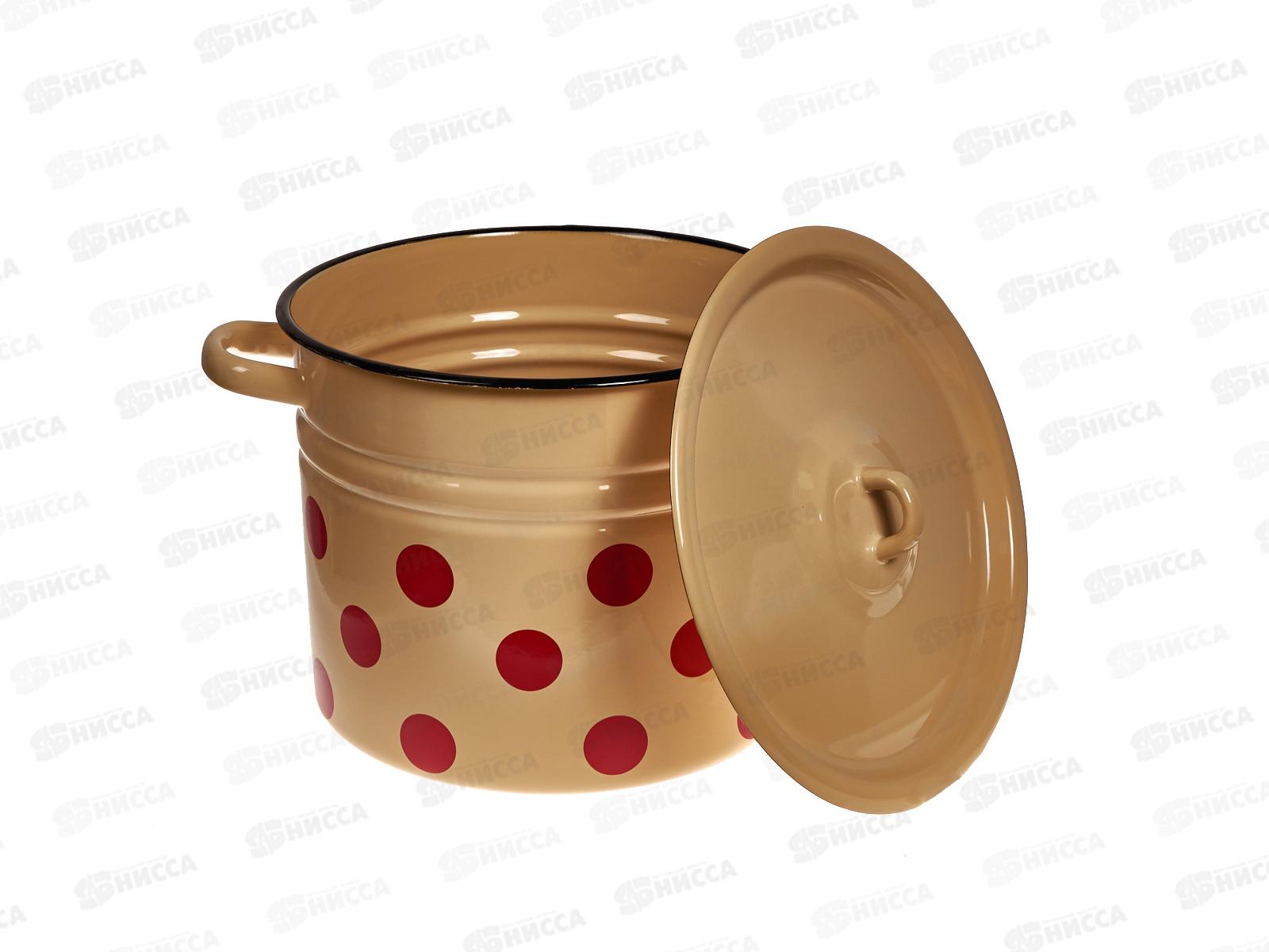 Кастрюля 9,0л цилиндрическая Красный горох палевая с петлей С1622.П*79