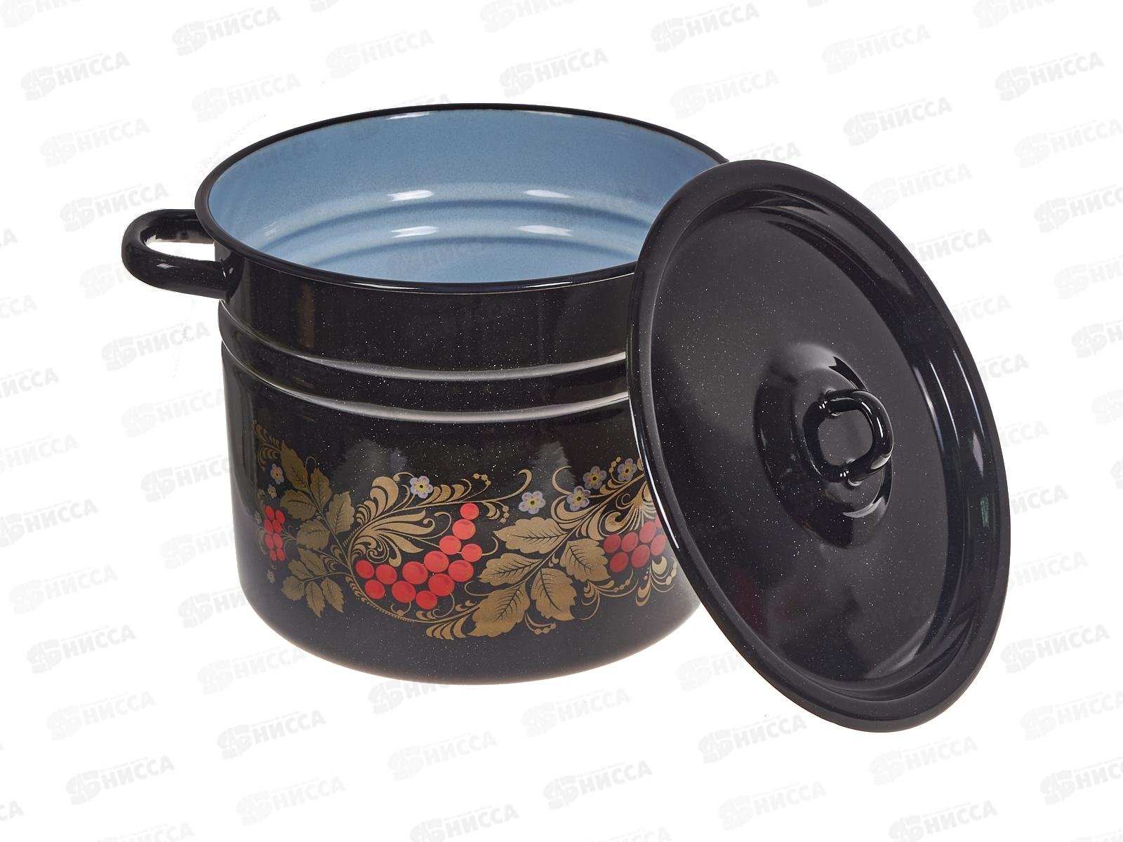 Кастрюля 9,0л цилиндрическая Рябинушка, черный рябчик с петлей С1622.Р*05