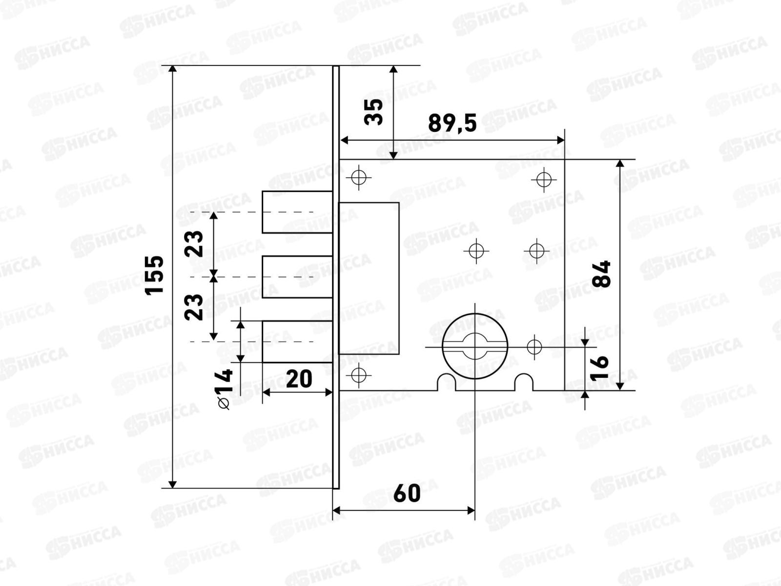 Замок врезной Булат 3B8-6.60.00.3(14).08 хром сувальд *20 935