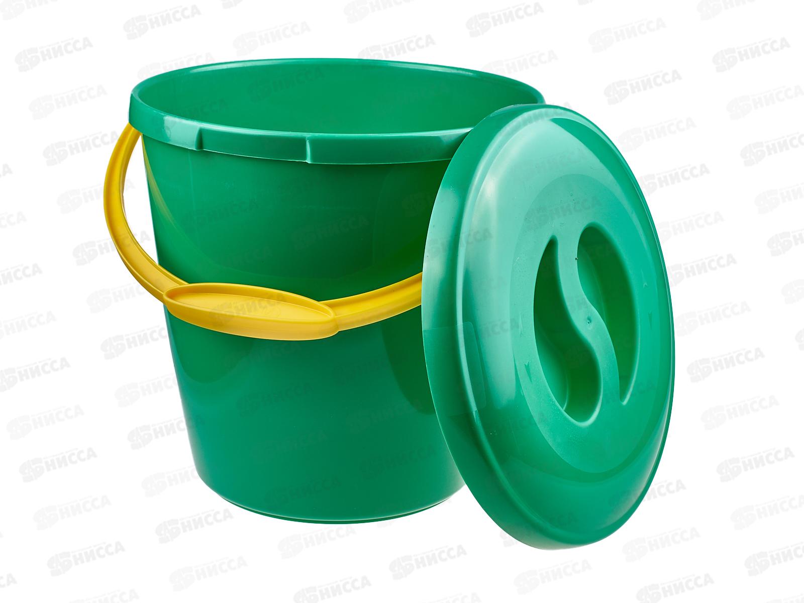 Ведро 10л мерное с крышкой, с утолщенной стенкой Зеленое *15  ИНТ