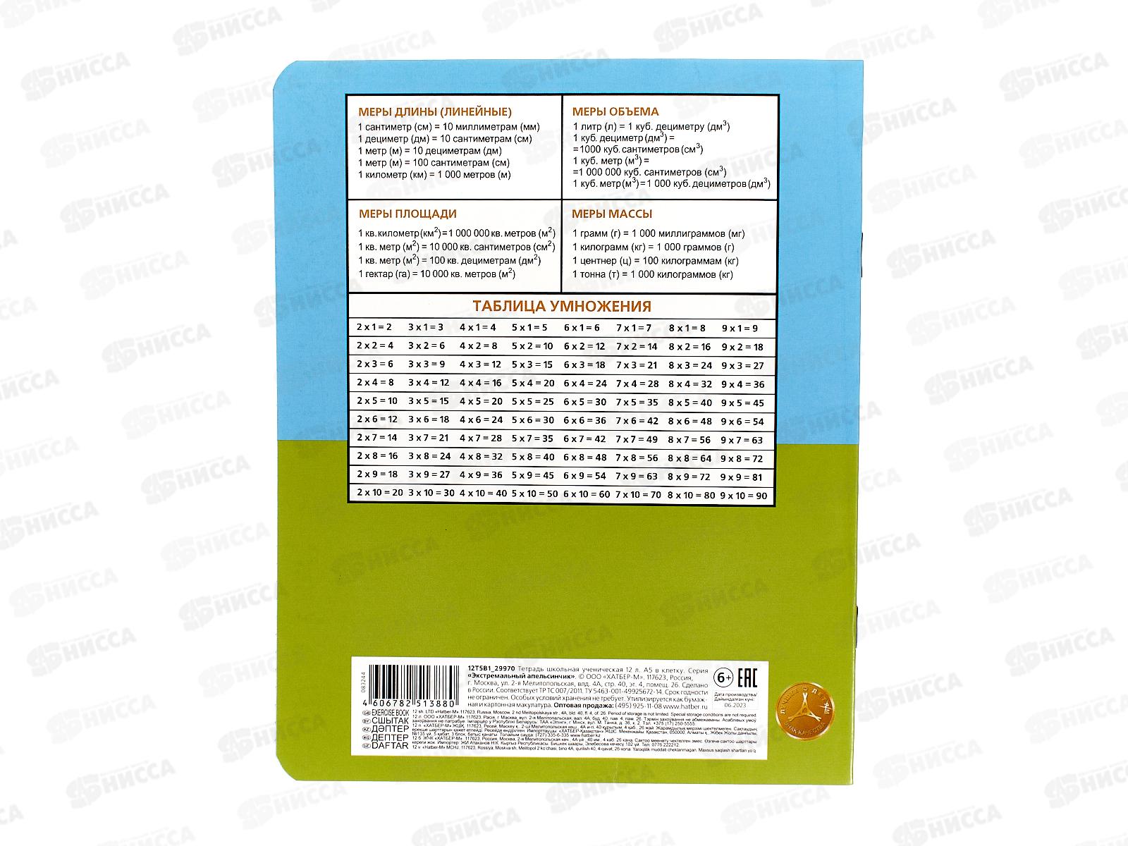 Тетрадь 12листов клетка Hatber Экстримальный апельсинчик 083244  *10/140