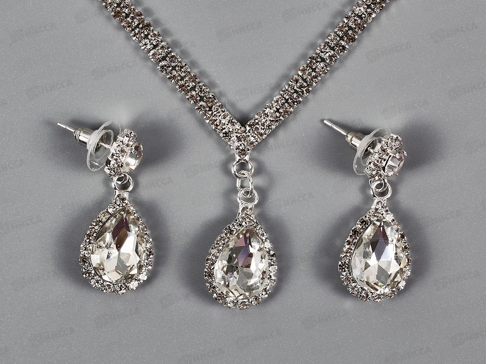 Набор бижутерии &quotСвадебный&quot колье+серьги стразы,крупн.камень №2500