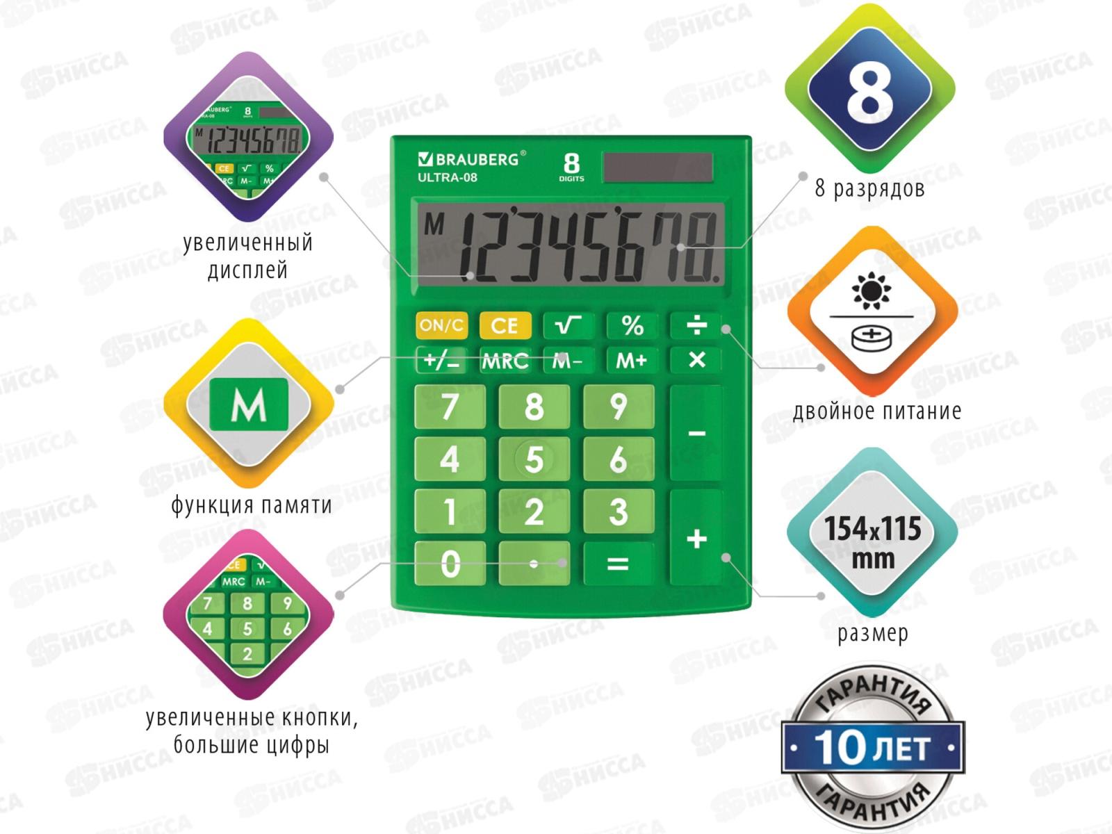 Калькулятор BRAU 8разряд.,компакт. зелен.,250509*200