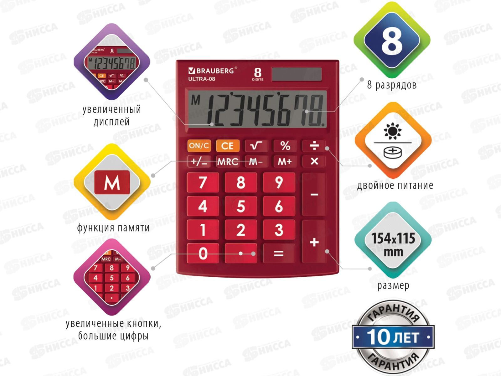 Калькулятор BRAU 8разрядый,компакт.бордовый.,250510*200