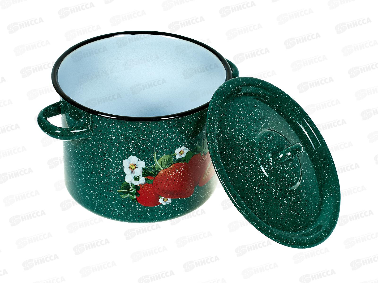 Кастрюля 3,5л цилиндрическая Клубника садовая, зеленый рябчик с петлей С1612.з*59