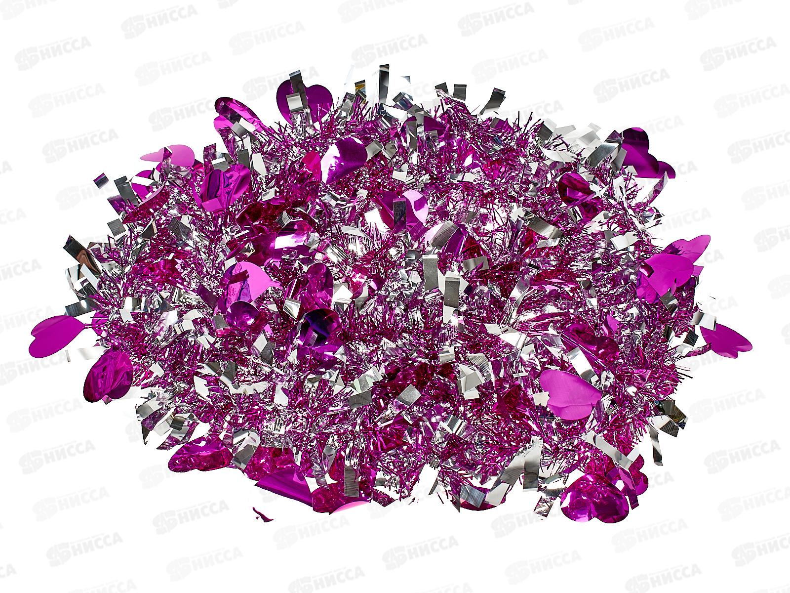 Мишура 002015 сердце 13см х 2м. фуксия+серебро, AL-3337 *500