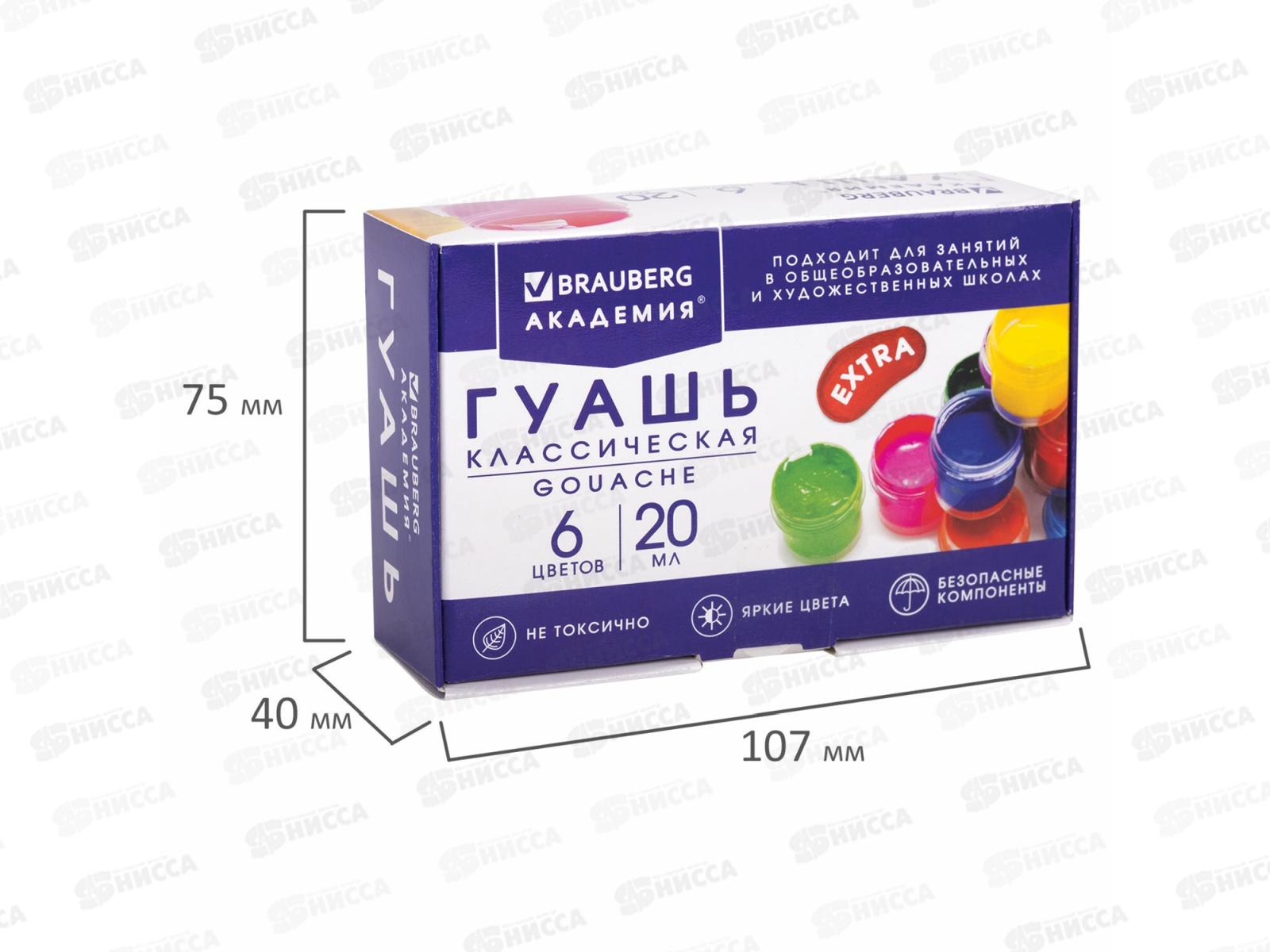 Гуашь BRAU Академия классическая экстра 6цв 20мл,192371 *36