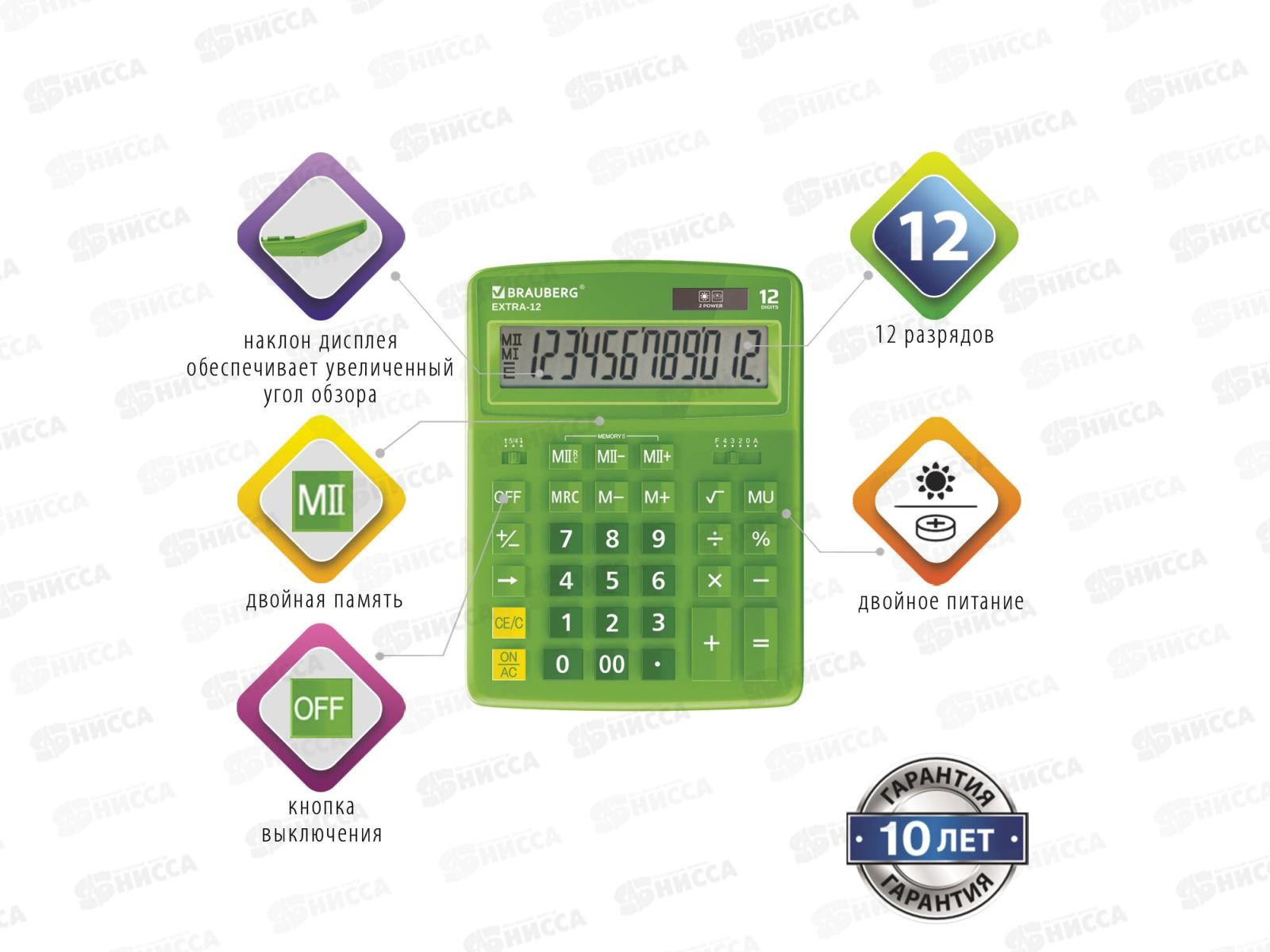 Калькулятор BRAU 12разрядный,зеленый.,250483*200