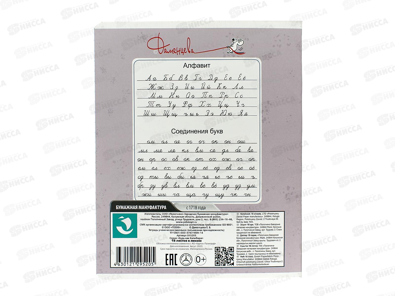 Тетрадь 18листов линия ПЗБМ Будь как капибара 015205*10/100