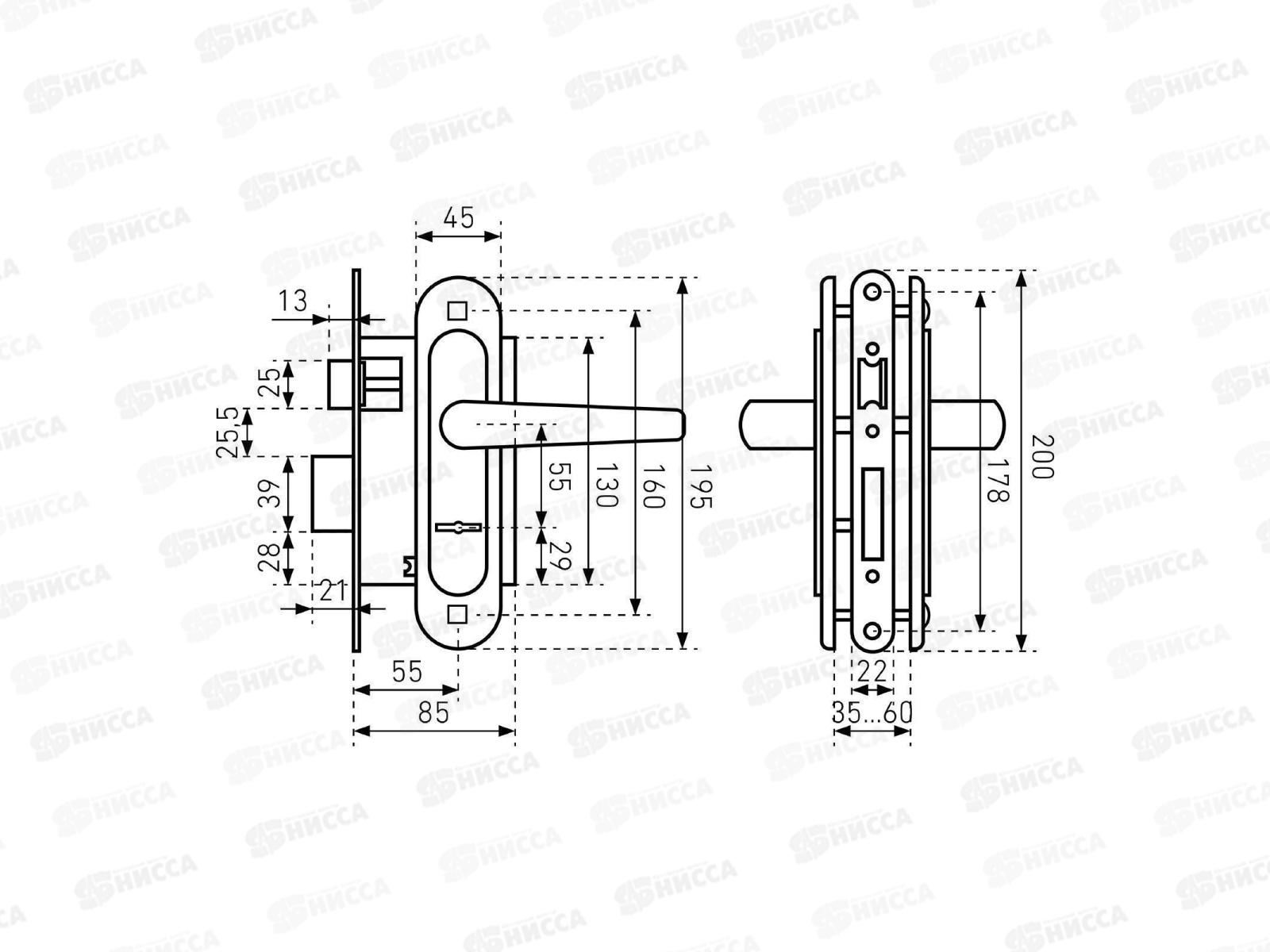 Замок врезной Птимаш ЗВ9-4.03 медь с ручкой *10 14 483