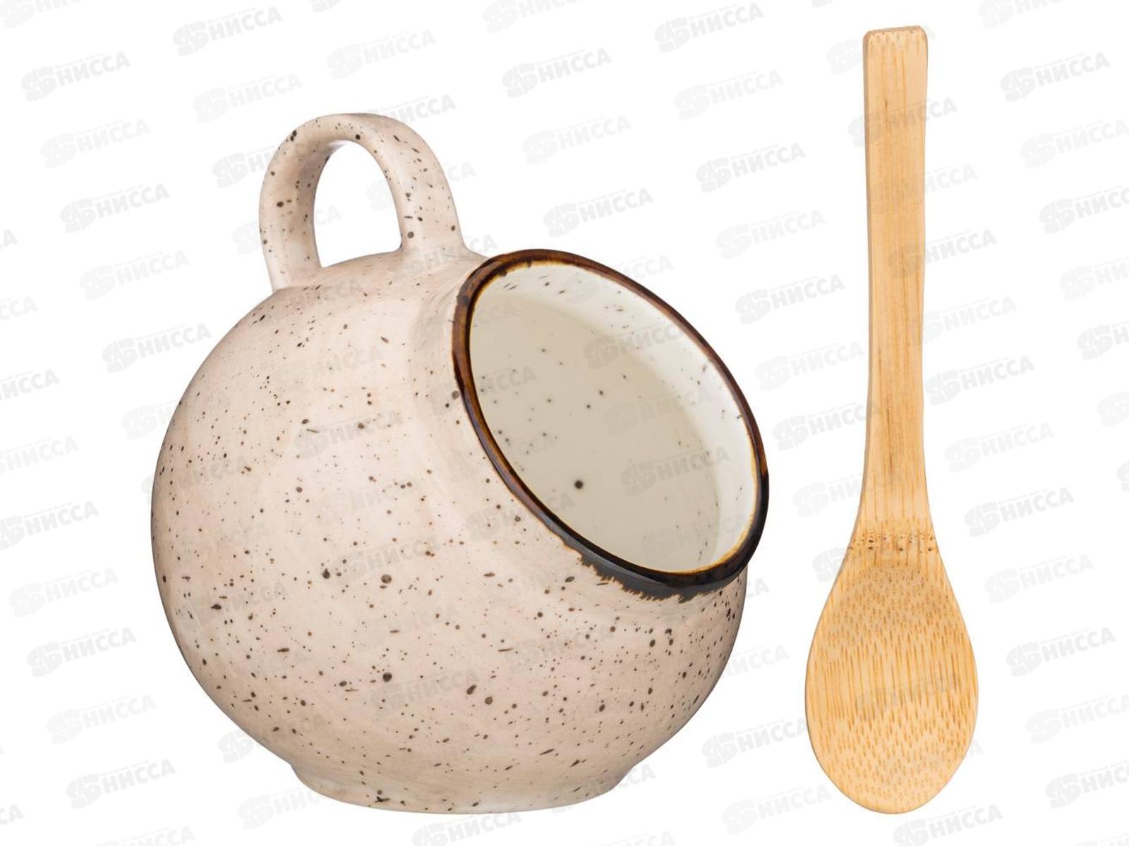 Солонка с ложкой Bronco Nature 9*10см Кремовая 263-1137 *48