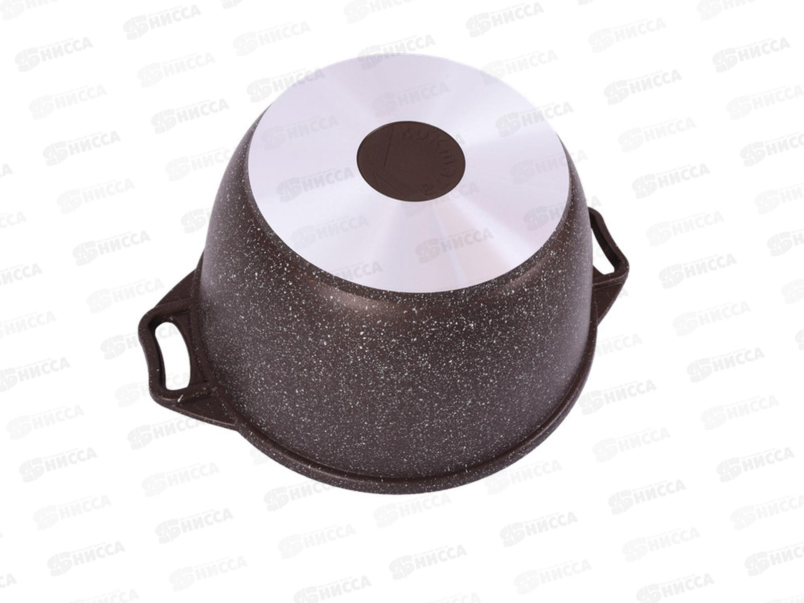 Кастрюля 6,0л со стеклянной крышкой антипригарное покрытие кофейный мрамор кмк62-1а  *2