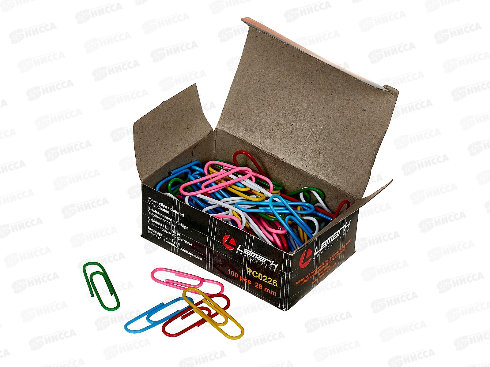 Скрепки LAMARK  28мм 100шт к/у, цветн.,винил 226 *10/250