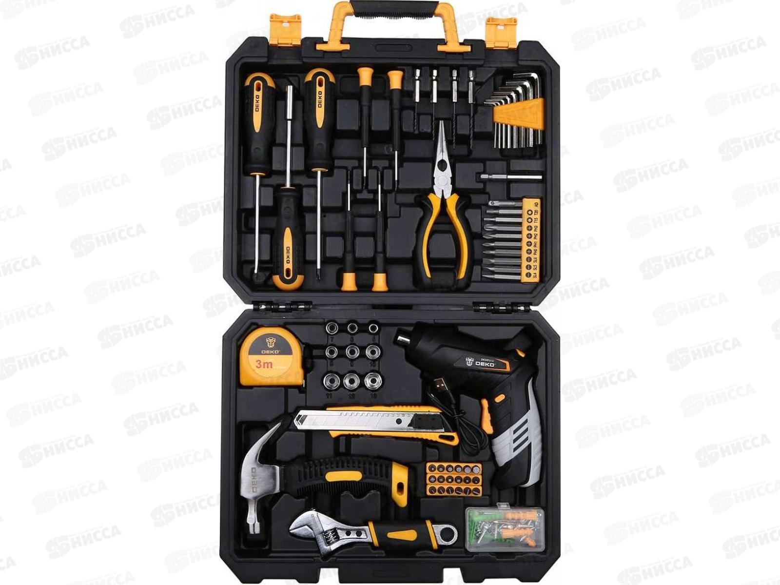 Отвертка аккумуляторная 3.6В, 220об/мин, 5.5Нм, 1.3Ач(Li-Ion), в кейсе  + набор инструментов 112 предметов, DEKO DKS4FU-Li