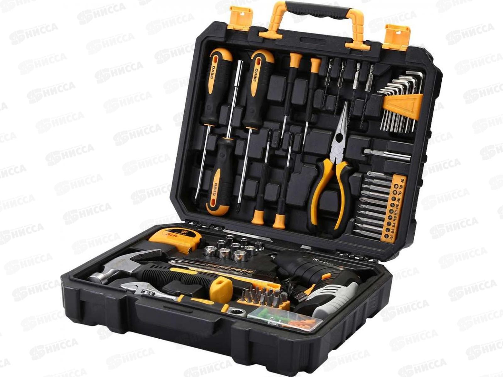 Отвертка аккумуляторная 3.6В, 220об/мин, 5.5Нм, 1.3Ач(Li-Ion), в кейсе  + набор инструментов 112 предметов, DEKO DKS4FU-Li