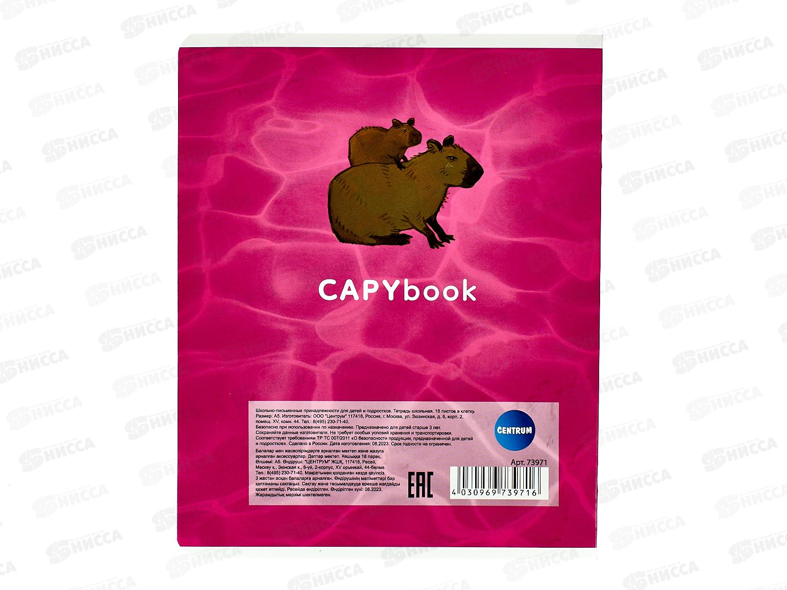 Тетрадь 18листов клетка CENTRUM Капибары,73971*25/150