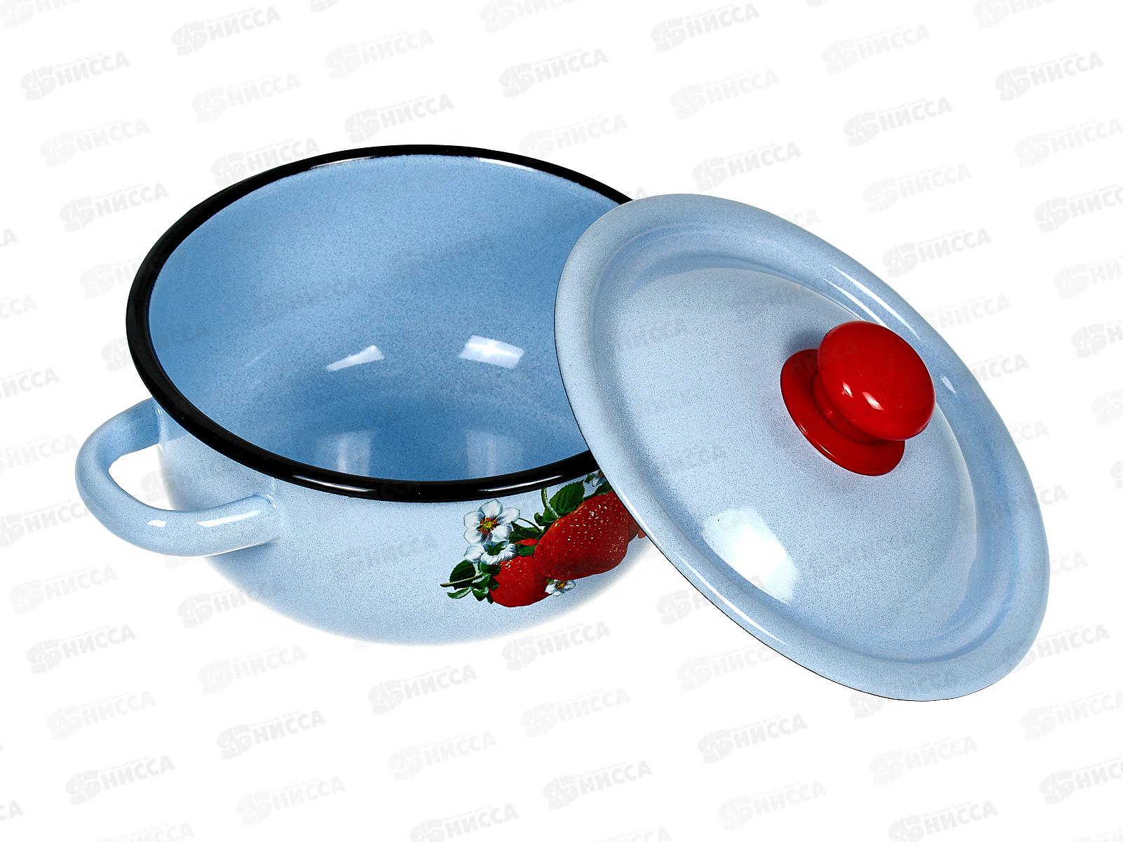 Кастрюля 1,5л цилиндрическая  декорированная серо-голубая с пластиковой кнопкой С1607.3СГ