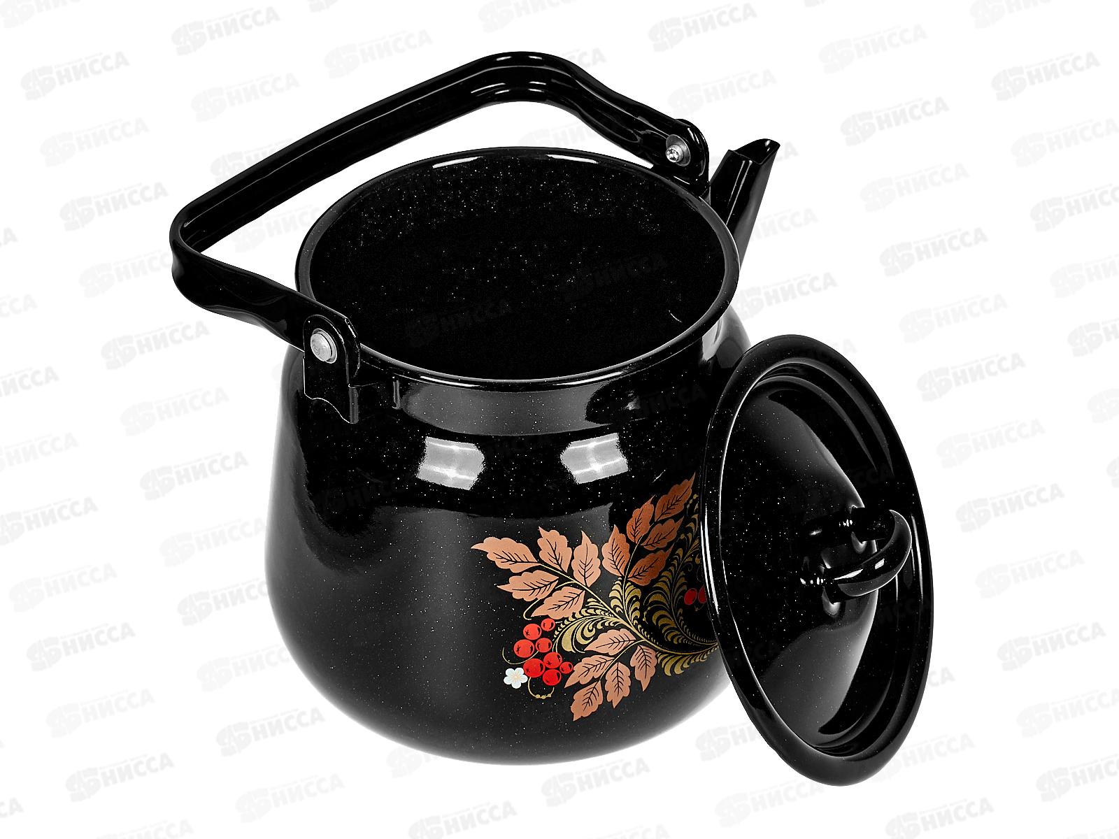 Чайник 3,5л сферический Рябинушка, чёрный с петлей  С2716.Р*05