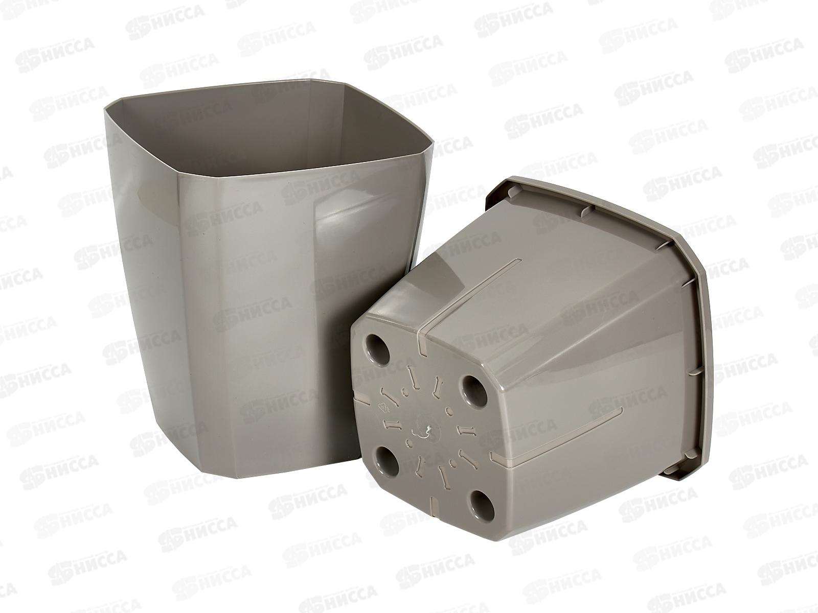 Кашпо Лаунж 2,4л квадратное с дренажной вставкой Пыльно-серое С371Псер