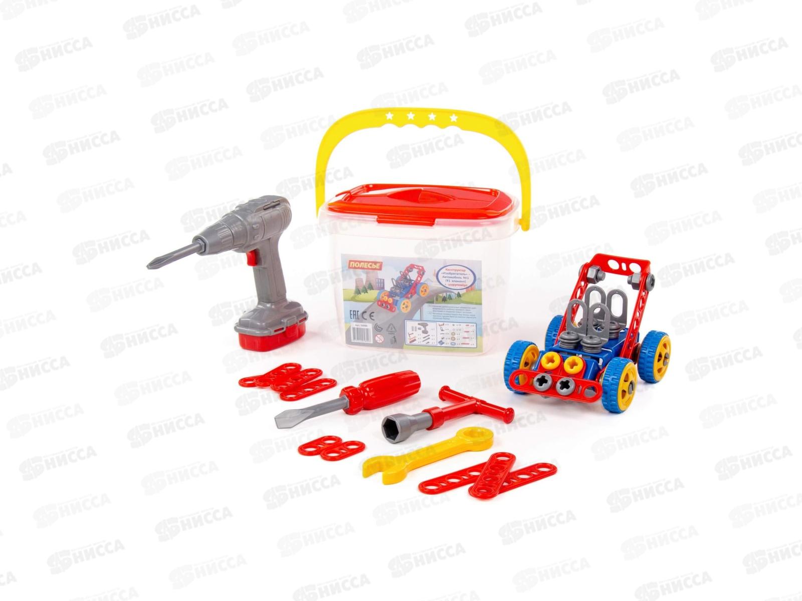 Конструктор &quotИзобретатель&quot- Автомобиль №1 91элемент + шуруповёрт, в ведерке 58096 *4