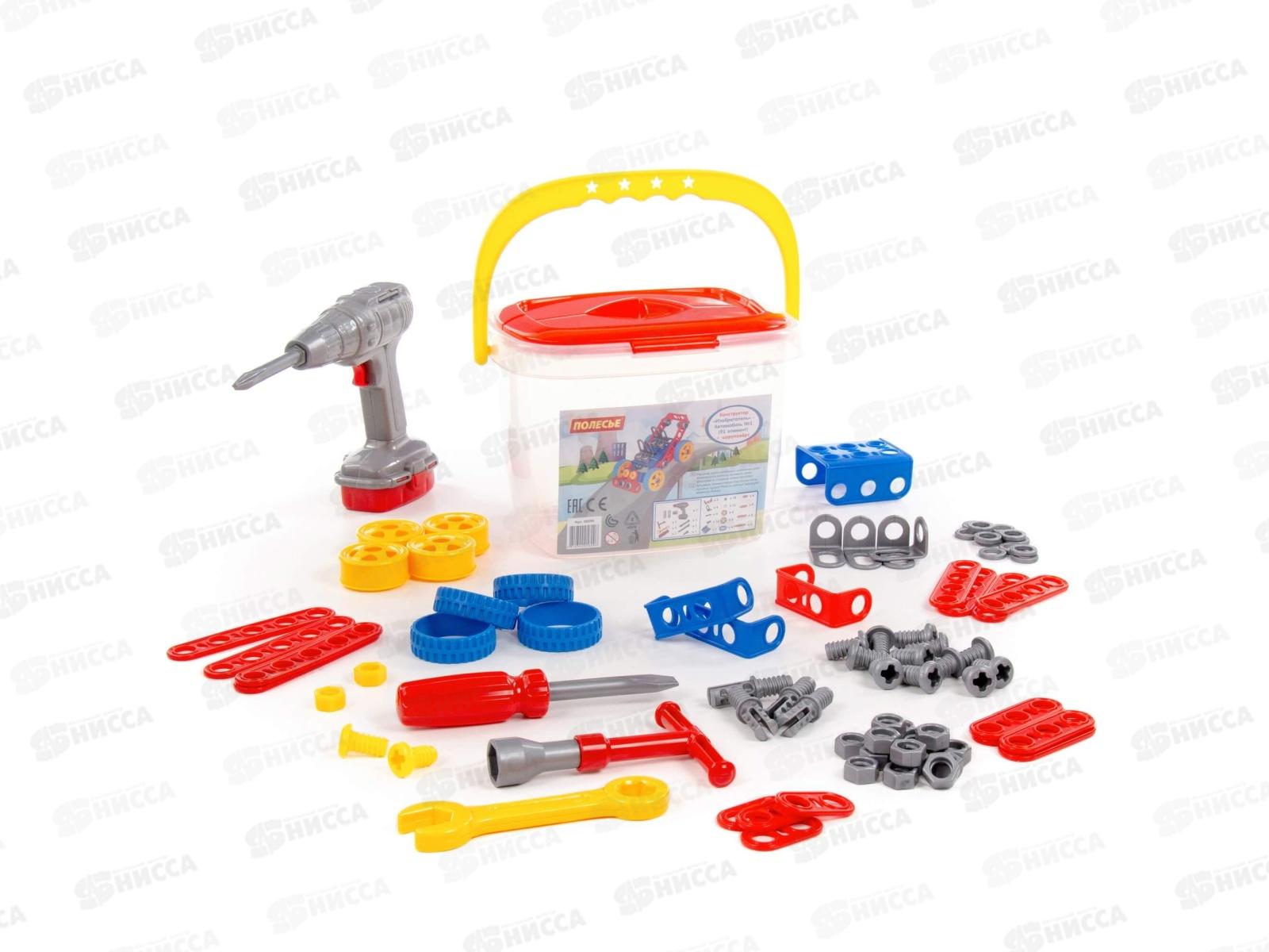 Конструктор &quotИзобретатель&quot- Автомобиль №1 91элемент + шуруповёрт, в ведерке 58096 *4