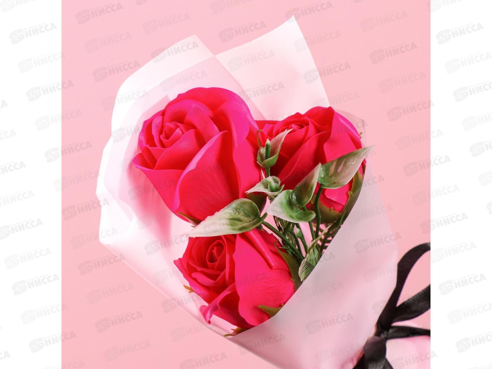 Букет мыльный из 3х роз фуксия 6962346