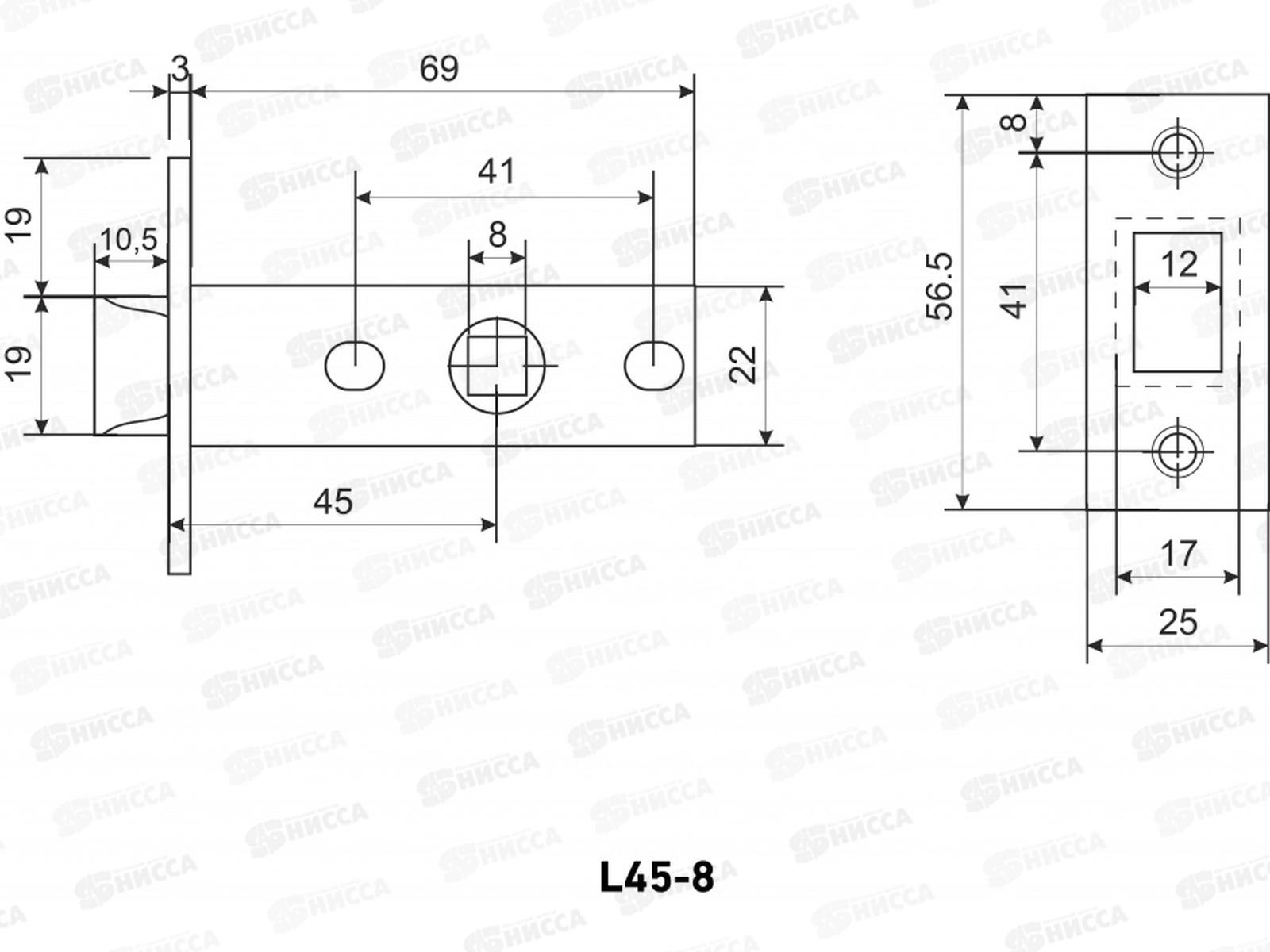 Защелка дверная Аллюр АРТ L45-8 SN ник торц планка 25м б/руч *100 210