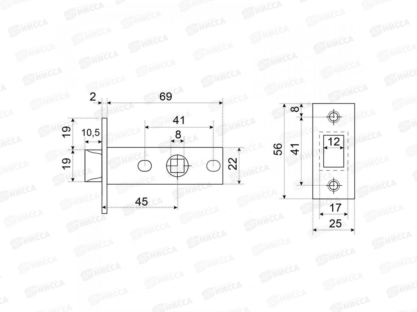 Защелка дверная Аллюр АРТ L45-8 W бел торц планка 25м б/руч *100 551