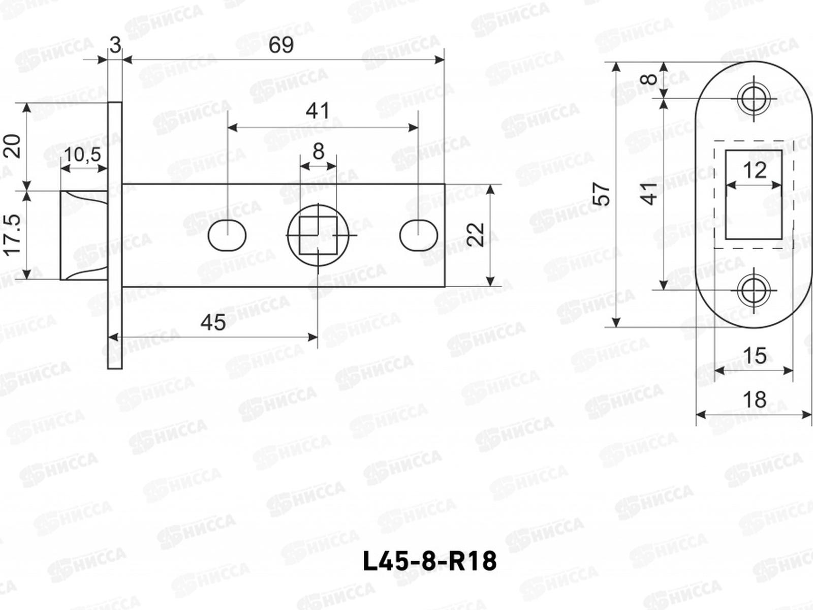 Защелка дверная Аллюр АРТ L45-8-R18 MAB брон тор пл 18мм б/р *100 746