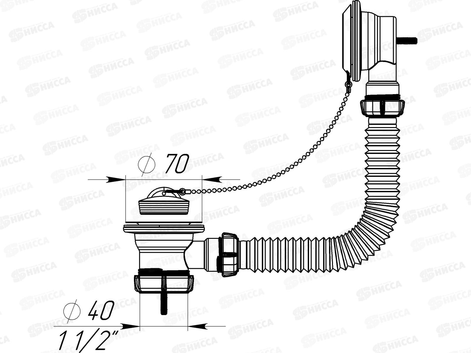 Выпуск 1 1/2&quot для ванны с переливом, NV101-40-MR  *40
