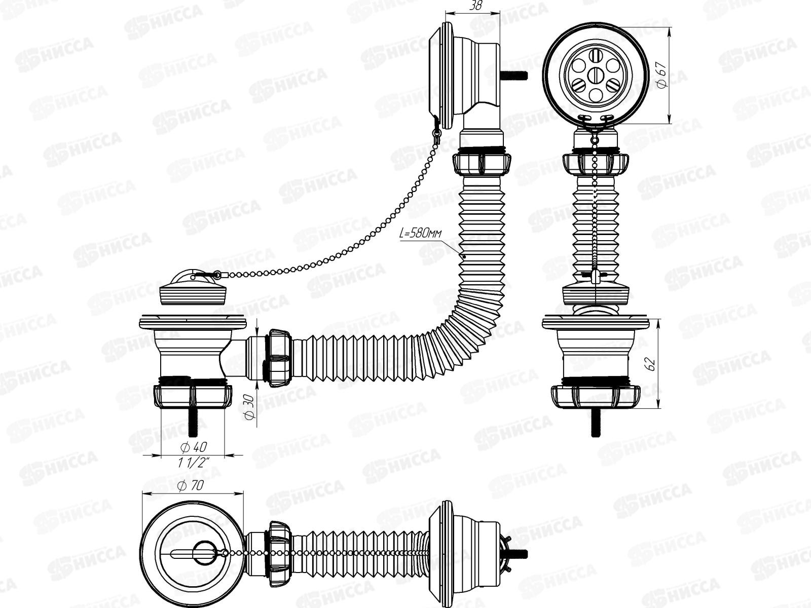 Выпуск 1 1/2&quot для ванны с переливом, NV101-40-MR  *40